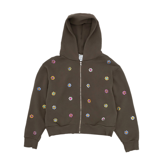 Gross™ Army Green Frozen Flowers Zip- Up Hoodie