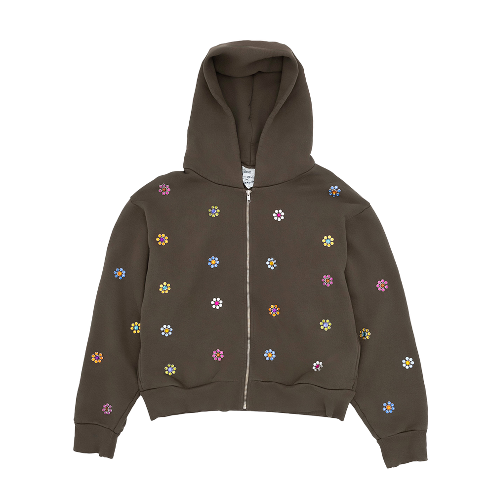 Gross™ Army Green Frozen Flowers Zip- Up Hoodie – Gross Garments