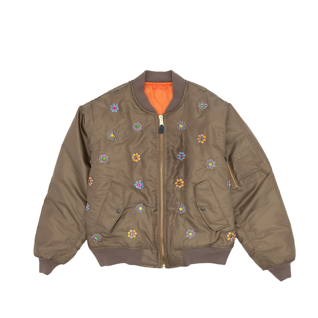 Gross™ Army Green Frozen Flowers MA-1 Bomber Jacket