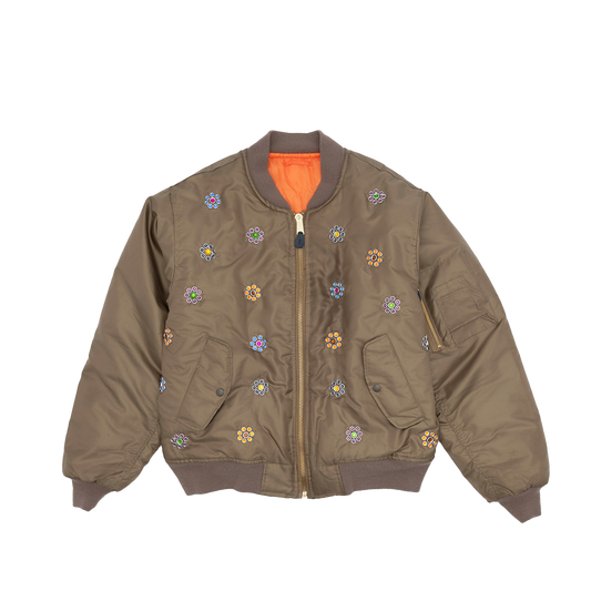 Gross™ Army Green Frozen Flowers MA-1 Bomber Jacket