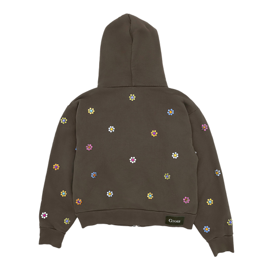 Gross™ Army Green Frozen Flowers Zip- Up Hoodie