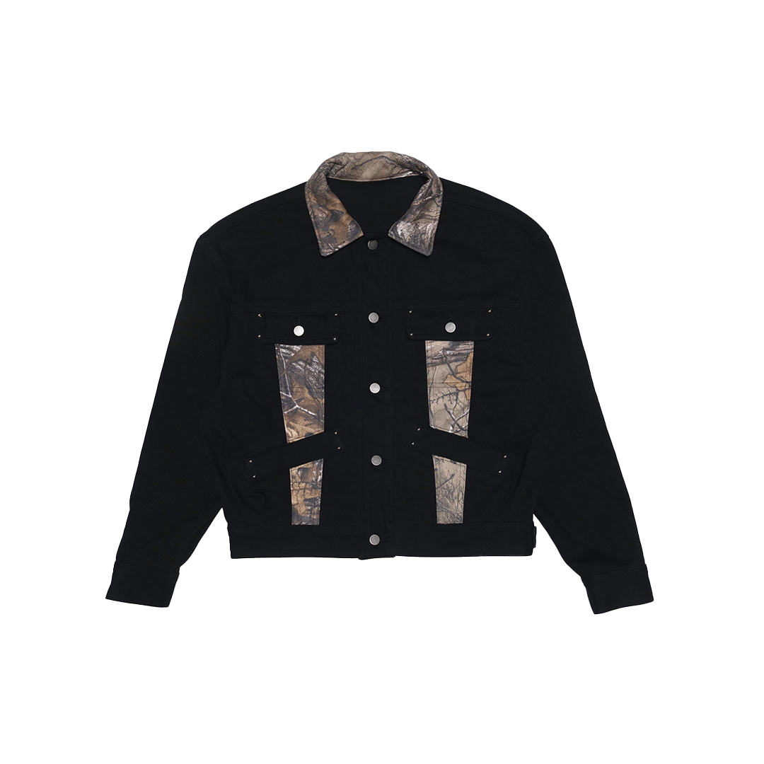 Gross™ Black Camo Studded Denim Jacket