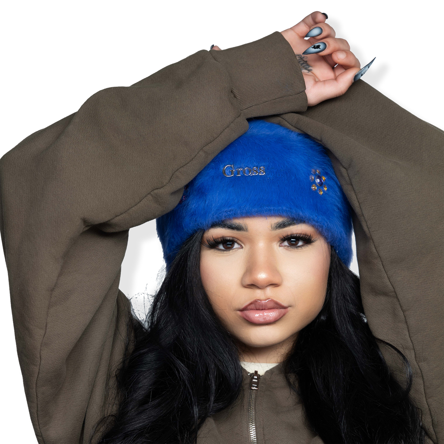 Gross™ Royal Blue Frozen Flowers Fur Beanie