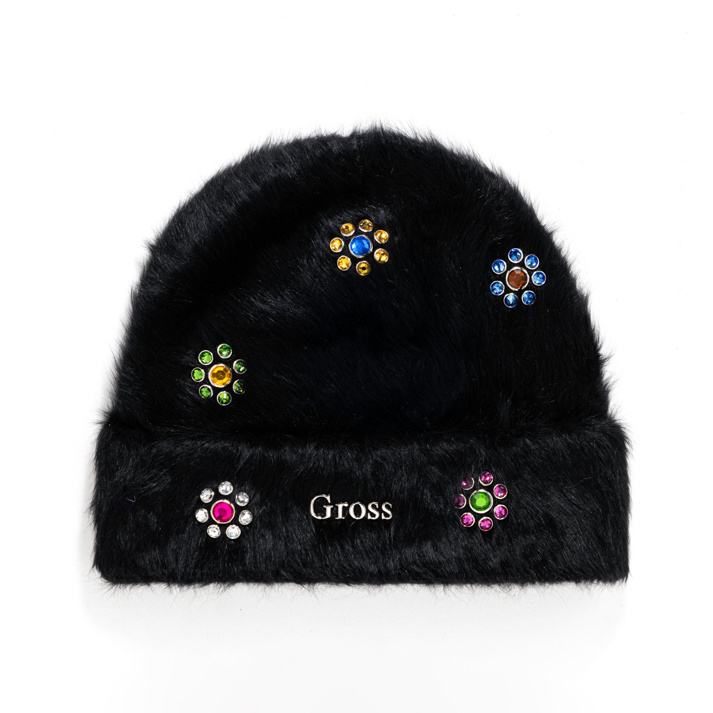 Gross™ Black Frozen Flowers Fur Beanie